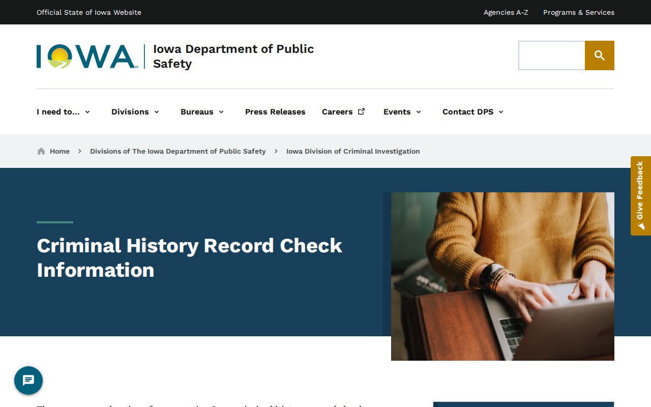 Sioux County criminal history access through Iowa DCI