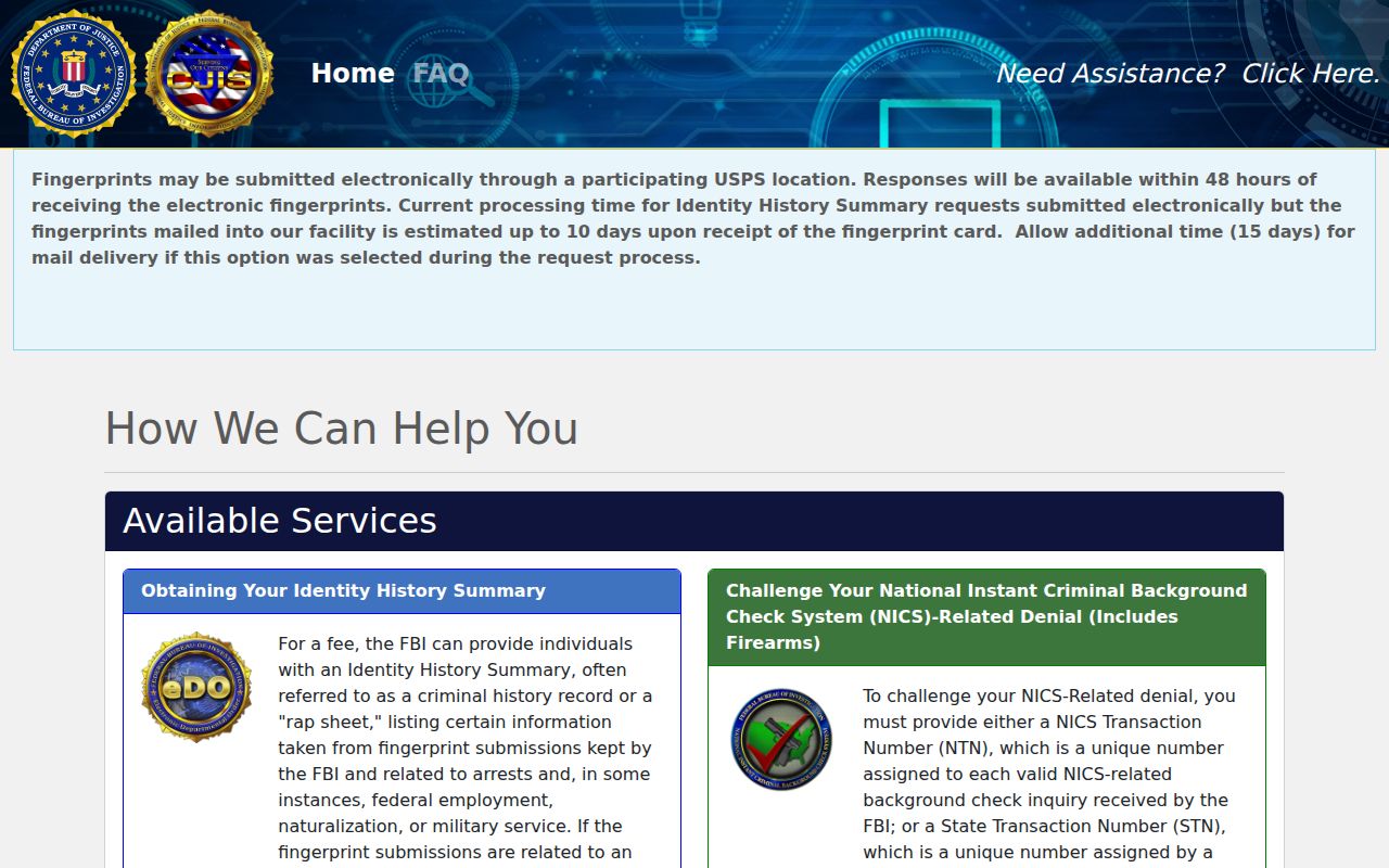 FBI identity history option for a Sioux County criminal record review