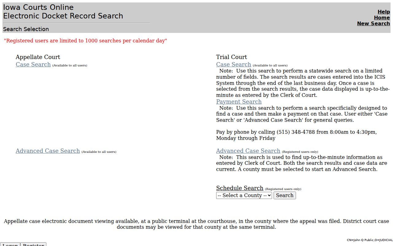 Iowa Courts Online search for Sioux County criminal court cases