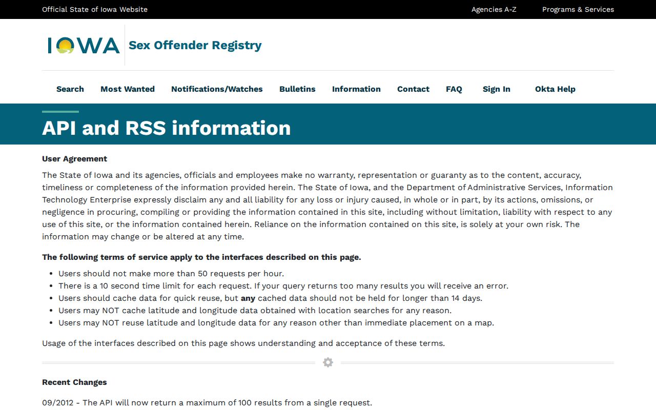 Official search fields for a Sioux County sex offender registry lookup