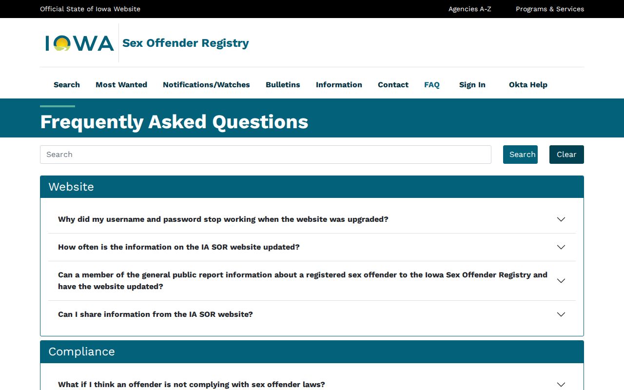 Iowa registry FAQ for Sioux County sex offender searches